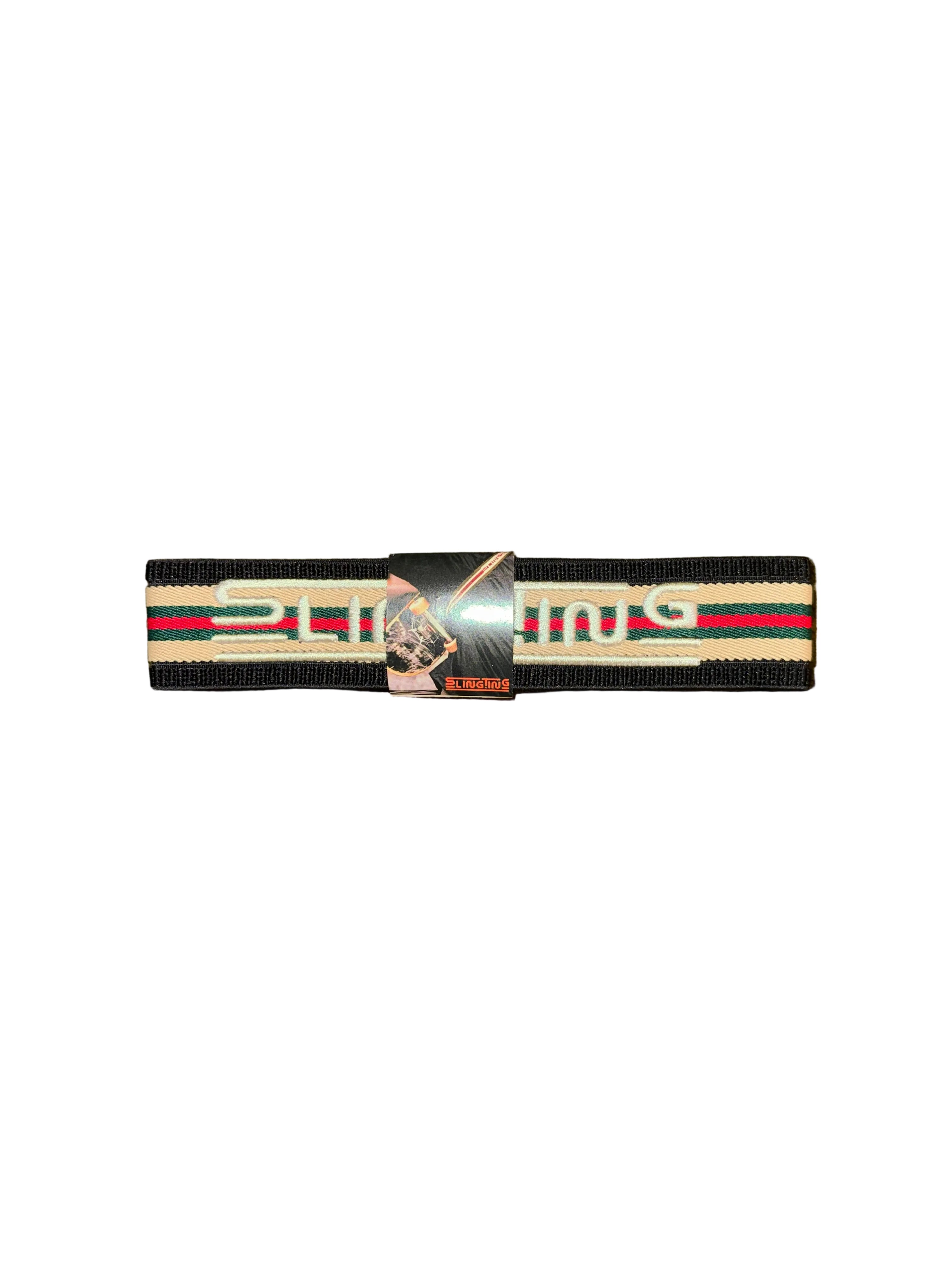 SLINGTING SKATEBOARD SLING - STRIPED BLACK w SILVER EMB