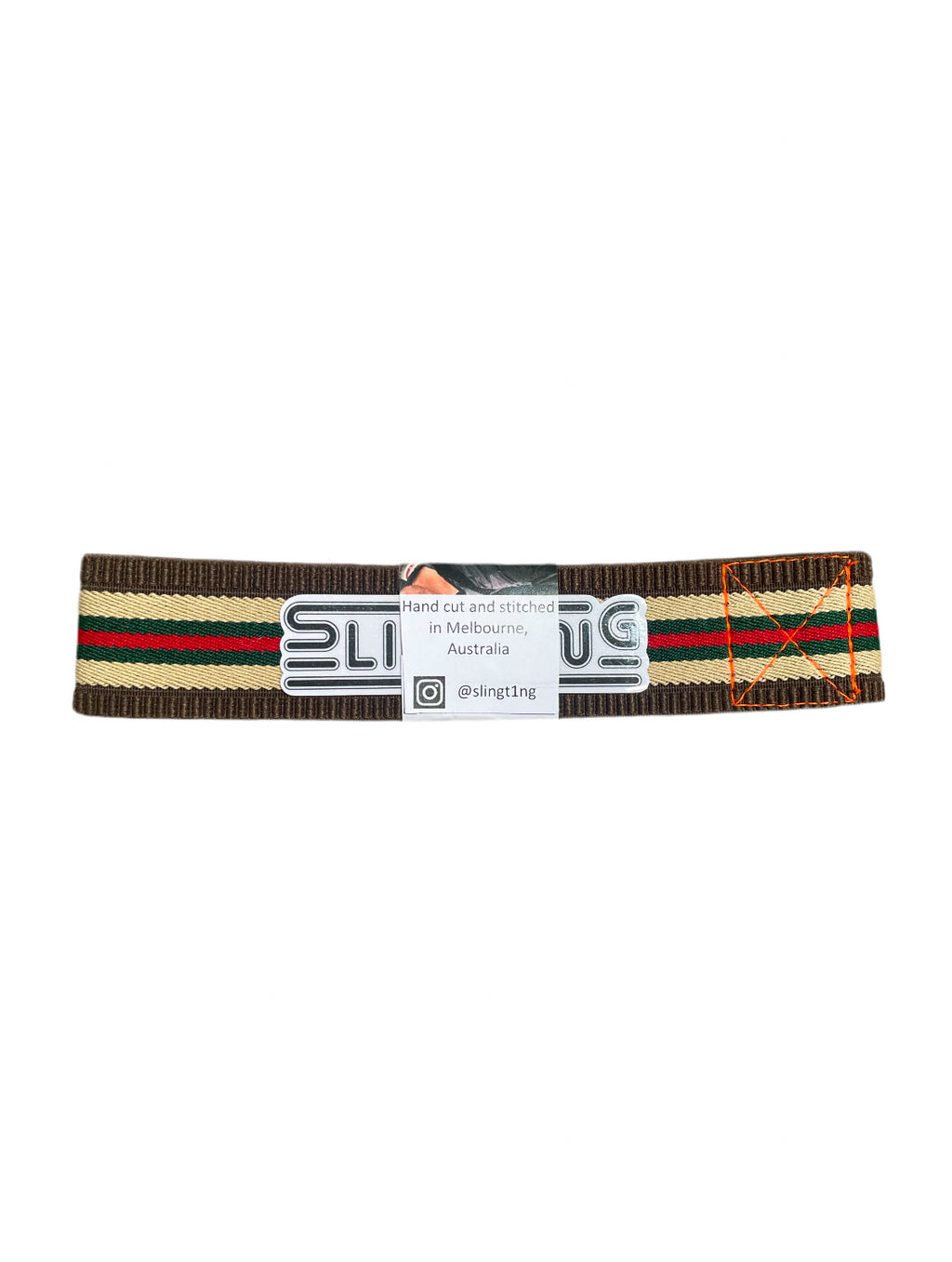 SLINGTING SKATEBOARD SLING - STRIPED BROWN w HIGH VIS ORANGE EMB