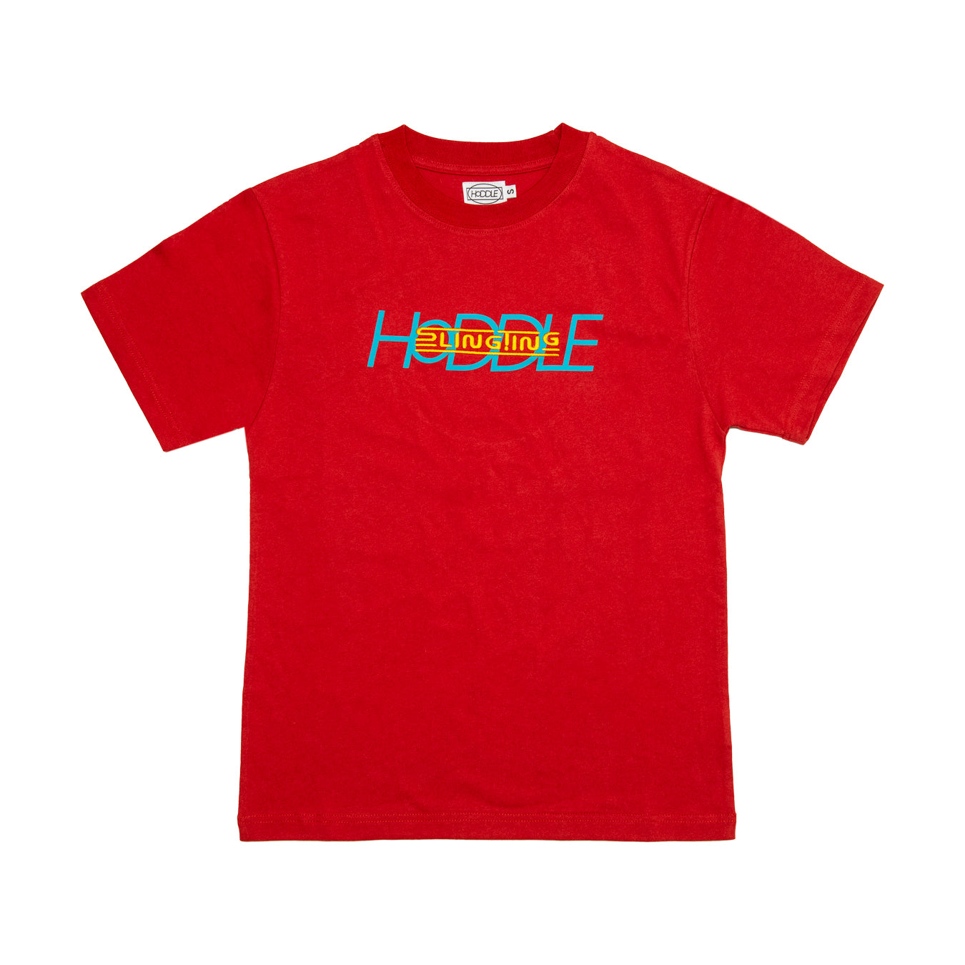 SLINGTING x HODDLE LOGO TEE CRIMSON RED (BLUE YELLOW)