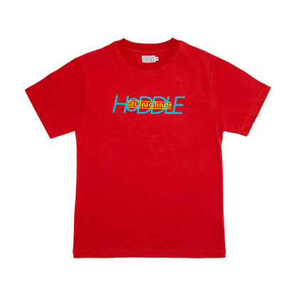 SLINGTING x HODDLE LOGO TEE CRIMSON RED (BLUE YELLOW)