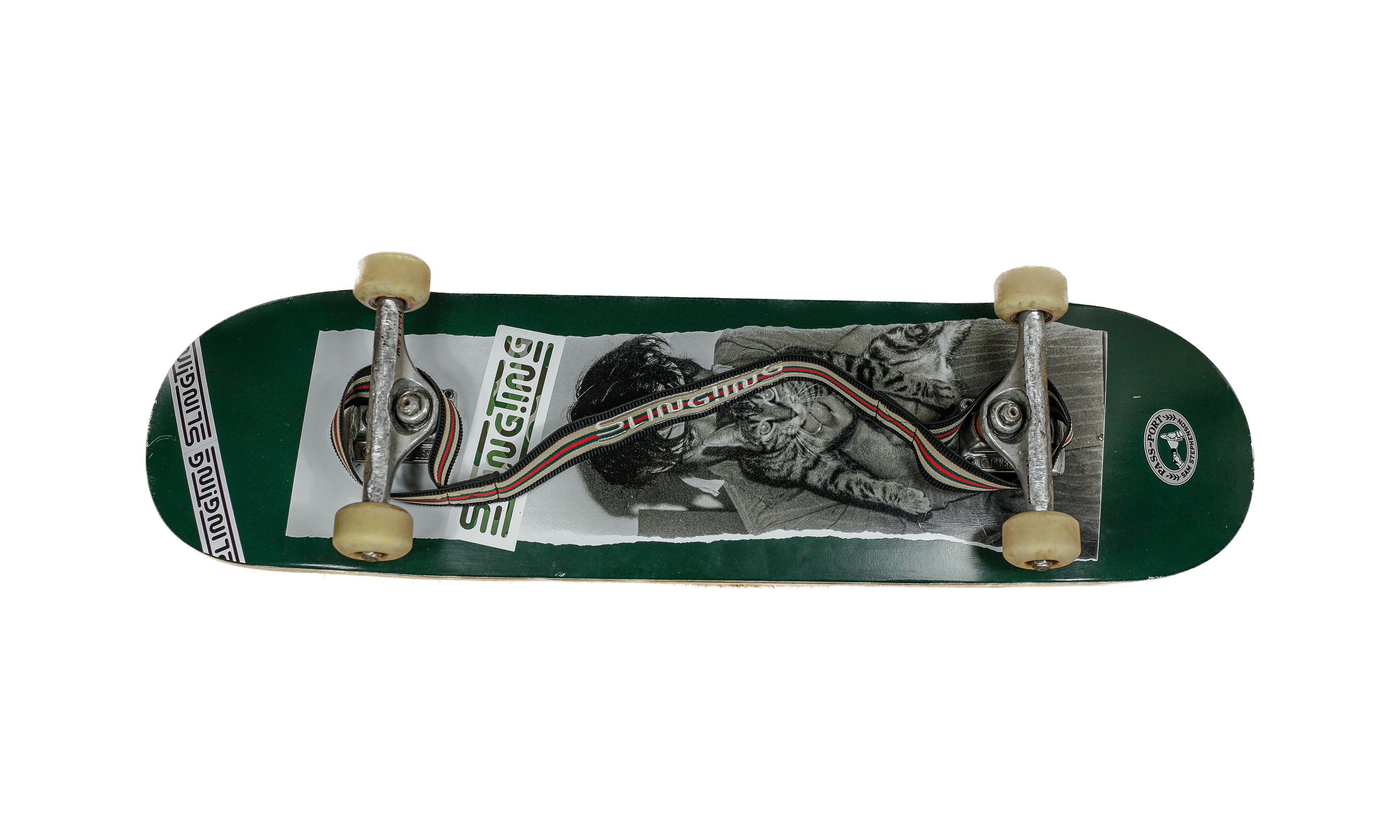 SLINGTING SKATEBOARD SLING - STRIPED BLACK (TAN EMBROIDERY)
