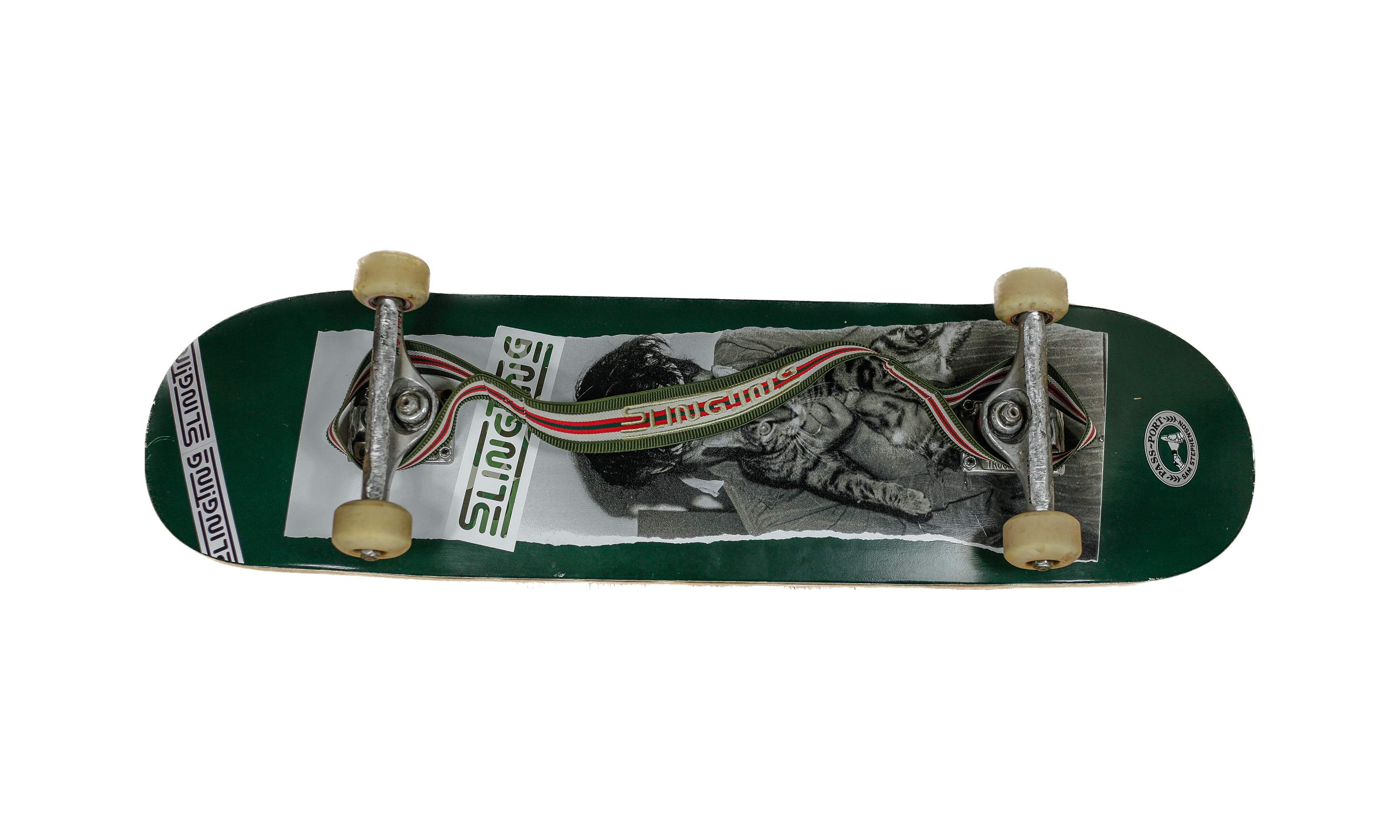 SLINGTING SKATEBOARD SLING - STRIPED GREEN (BEIGE EMBROIDERY)